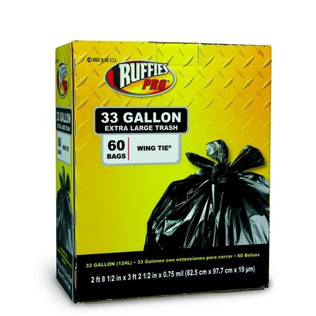 RUFFIES TRASH BAGS BLK 33GL 60PK 1124904